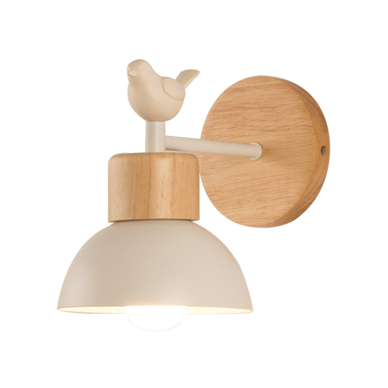 Nordic Style Wall Lamp Dome 1 Light Metal & Wood with Bird for Kids Room
