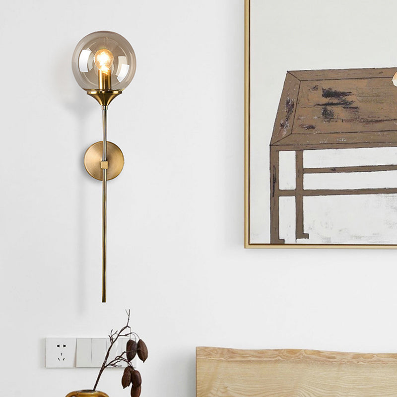 Ball Shadow Pencil Arm Wall Light Postmodern Clear/Amber/Smoke Gray Glass Single Brass Wall Mounted Lamp