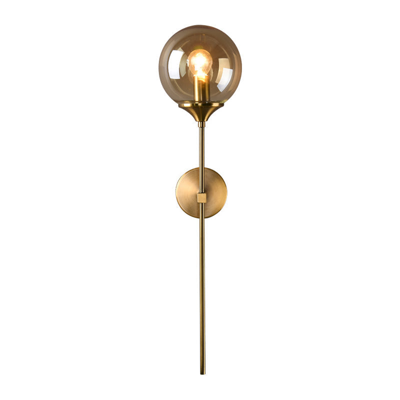 Ball Shadow Pencil Arm Wall Light Postmodern Clear/Amber/Smoke Gray Glass Single Brass Wall Mounted Lamp
