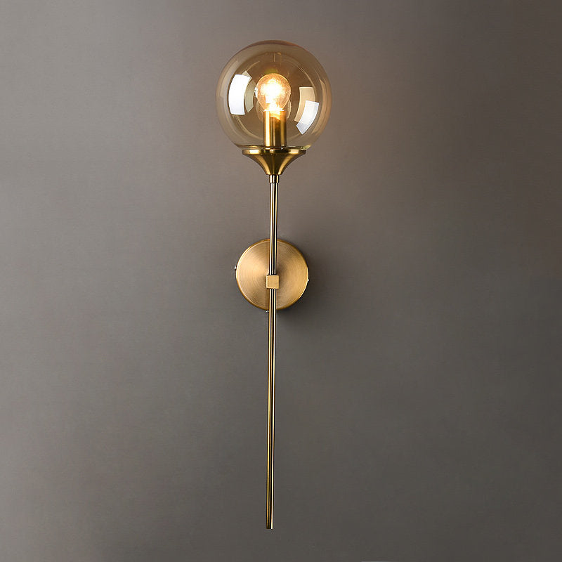 Ball Shadow Pencil Arm Wall Light Postmodern Clear/Amber/Smoke Gray Glass Single Brass Wall Mounted Lamp