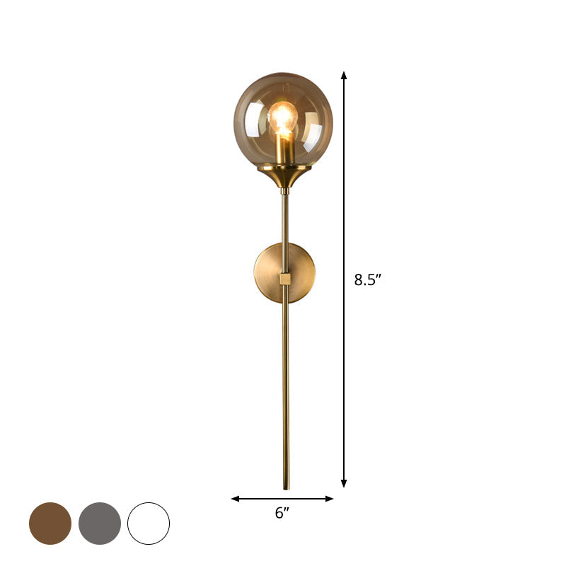 Ball Shadow Pencil Arm Wall Light Postmodern Clear/Amber/Smoke Gray Glass Single Brass Wall Mounted Lamp
