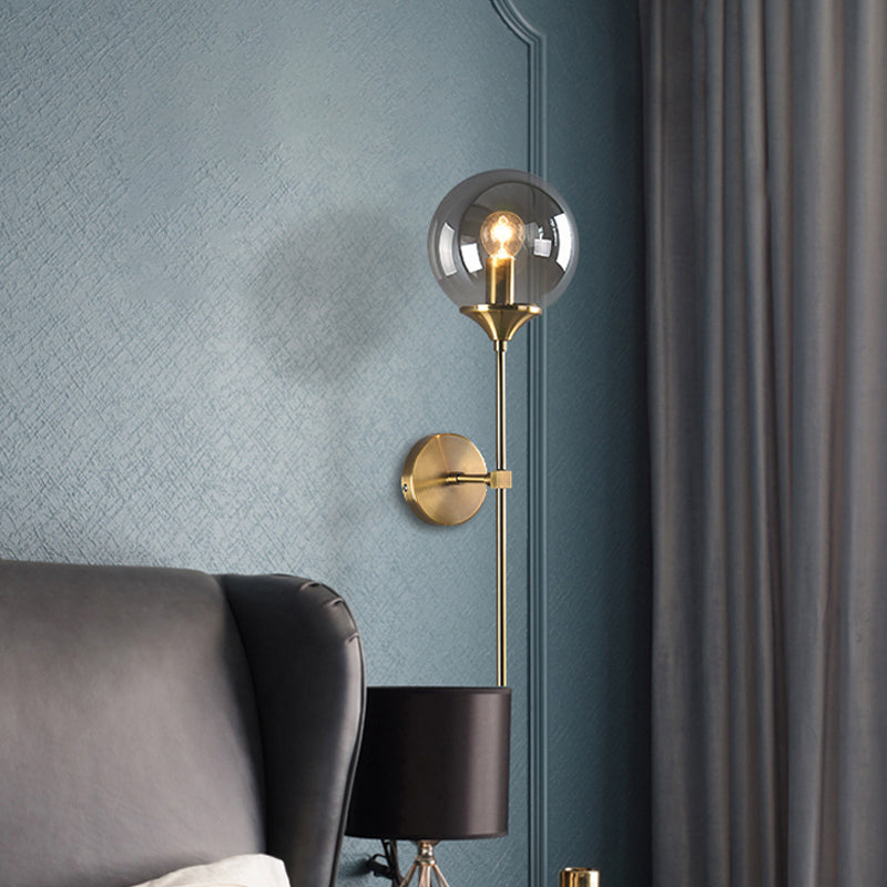 Ball Shadow Pencil Arm Wall Light Postmodern Clear/Amber/Smoke Gray Glass Single Brass Wall Mounted Lamp