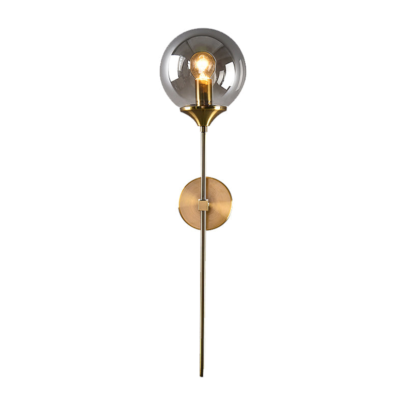 Ball Shadow Pencil Arm Wall Light Postmodern Clear/Amber/Smoke Gray Glass Single Brass Wall Mounted Lamp