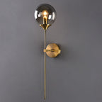 Ball Shadow Pencil Arm Wall Light Postmodern Clear/Amber/Smoke Gray Glass Single Brass Wall Mounted Lamp