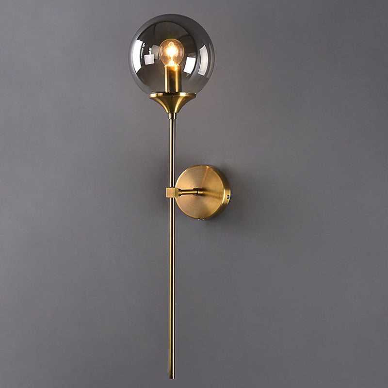 Ball Shadow Pencil Arm Wall Light Postmodern Clear/Amber/Smoke Gray Glass Single Brass Wall Mounted Lamp