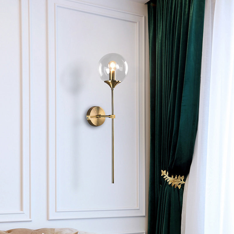 Ball Shadow Pencil Arm Wall Light Postmodern Clear/Amber/Smoke Gray Glass Single Brass Wall Mounted Lamp