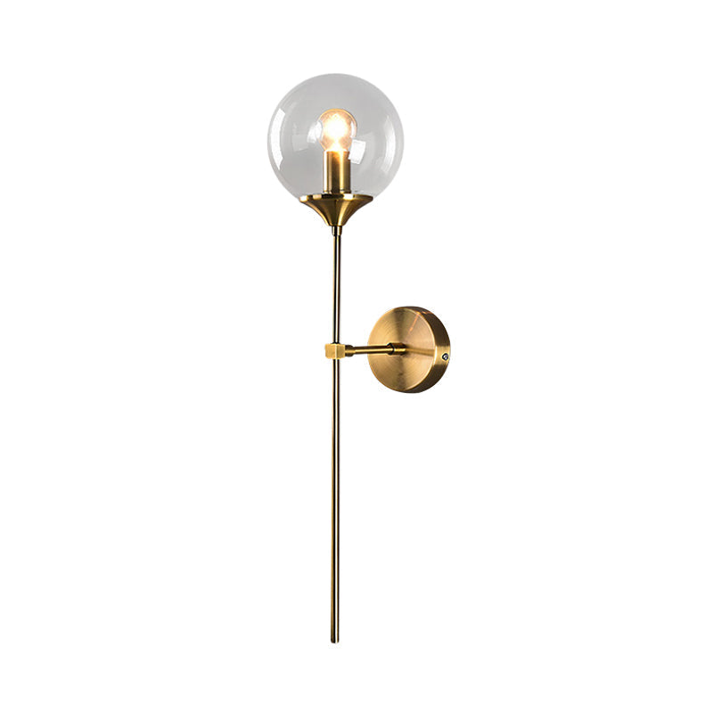 Ball Shadow Pencil Arm Wall Light Postmodern Clear/Amber/Smoke Gray Glass Single Brass Wall Mounted Lamp