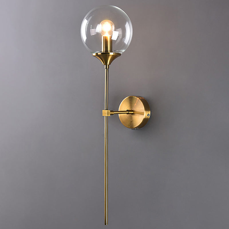 Ball Shadow Pencil Arm Wall Light Postmodern Clear/Amber/Smoke Gray Glass Single Brass Wall Mounted Lamp