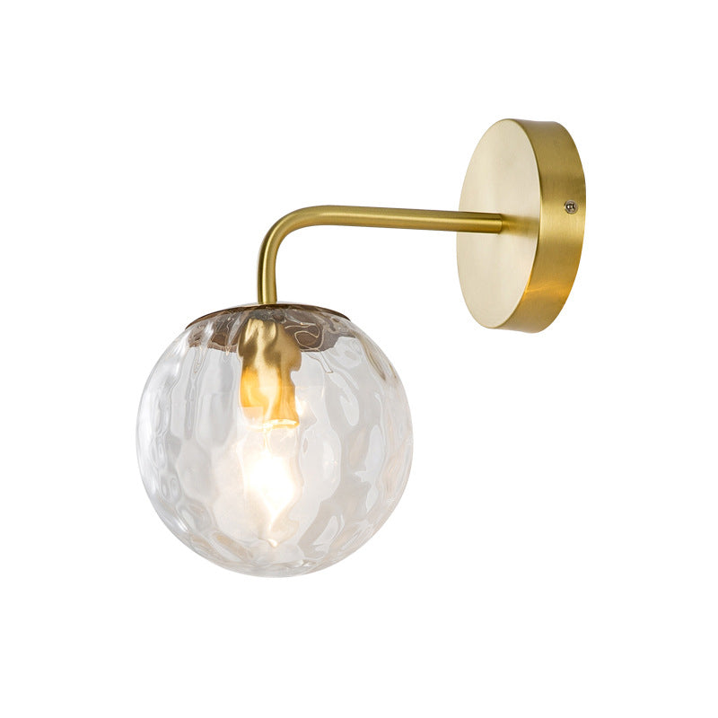 Ball-shaped wall lamp minimalist clear wave glass 1-light bedroom wall-mounted lighting with curved arm in black/gold