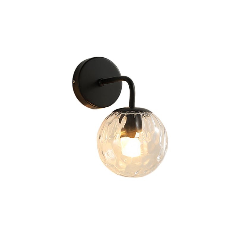 Ball-shaped wall lamp minimalist clear wave glass 1-light bedroom wall-mounted lighting with curved arm in black/gold