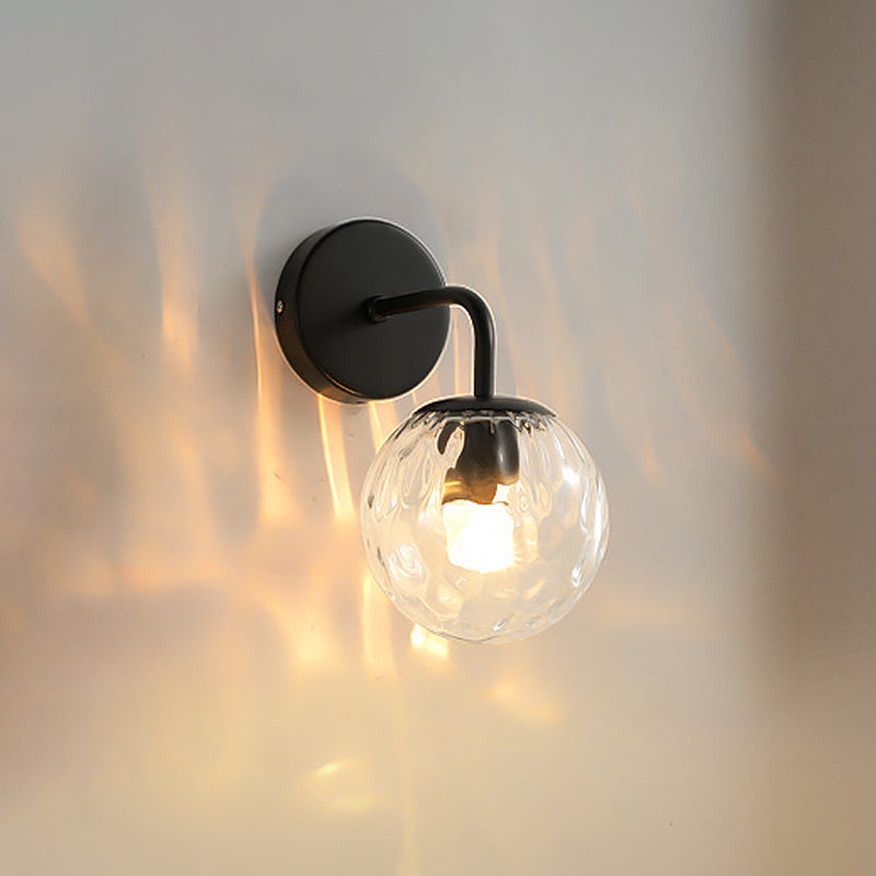 Ball-shaped wall lamp minimalist clear wave glass 1-light bedroom wall-mounted lighting with curved arm in black/gold
