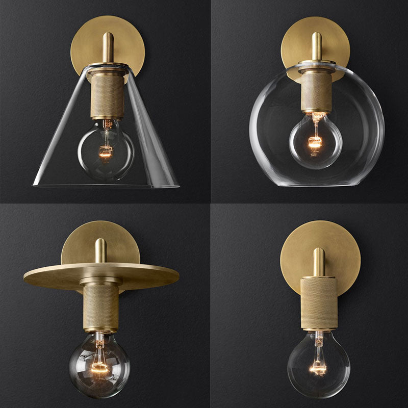 Ribbed wall lamp with arm Postmodern one-light metal/clear glass wall lamp with/without disc/ambient/conical shade