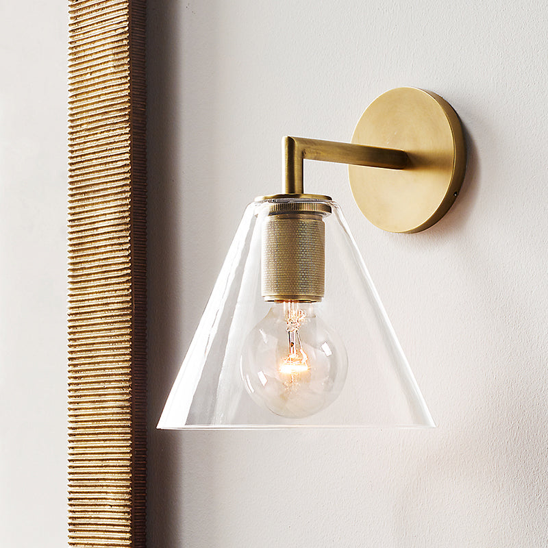 Ribbed wall lamp with arm Postmodern one-light metal/clear glass wall lamp with/without disc/ambient/conical shade