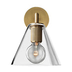Ribbed wall lamp with arm Postmodern one-light metal/clear glass wall lamp with/without disc/ambient/conical shade