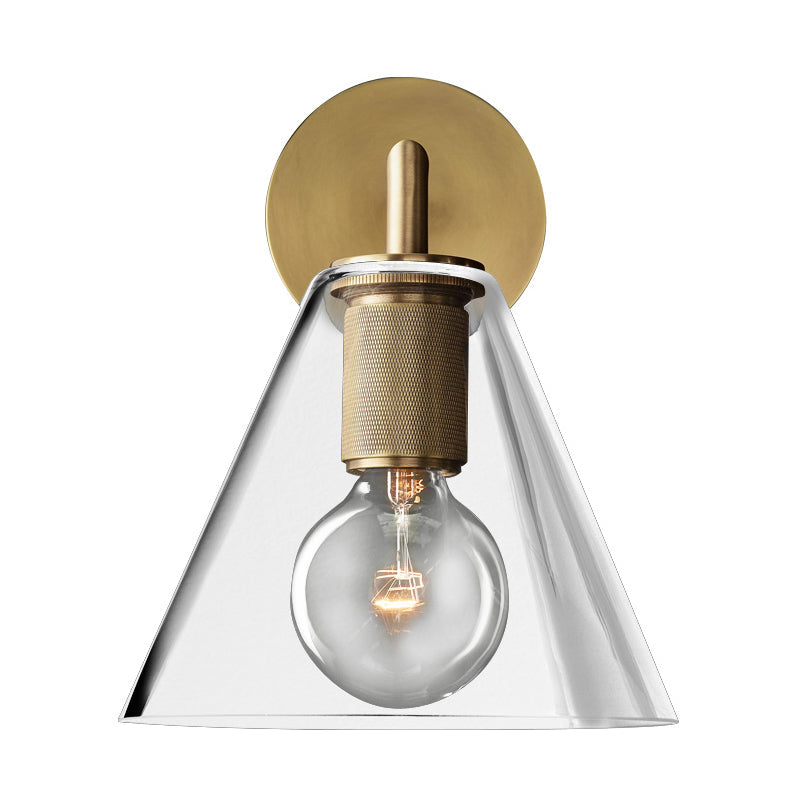 Ribbed wall lamp with arm Postmodern one-light metal/clear glass wall lamp with/without disc/ambient/conical shade