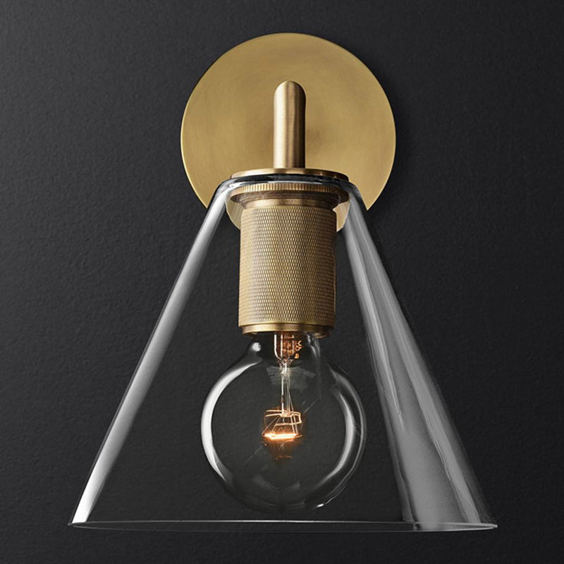 Ribbed wall lamp with arm Postmodern one-light metal/clear glass wall lamp with/without disc/ambient/conical shade