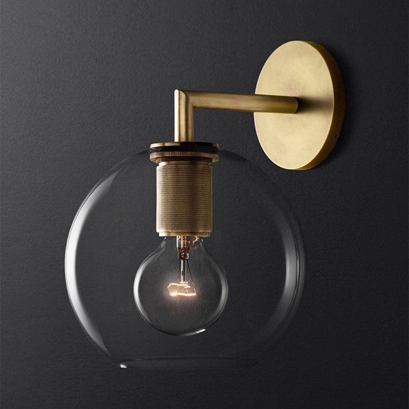 Ribbed wall lamp with arm Postmodern one-light metal/clear glass wall lamp with/without disc/ambient/conical shade