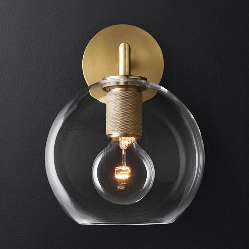 Ribbed wall lamp with arm Postmodern one-light metal/clear glass wall lamp with/without disc/ambient/conical shade