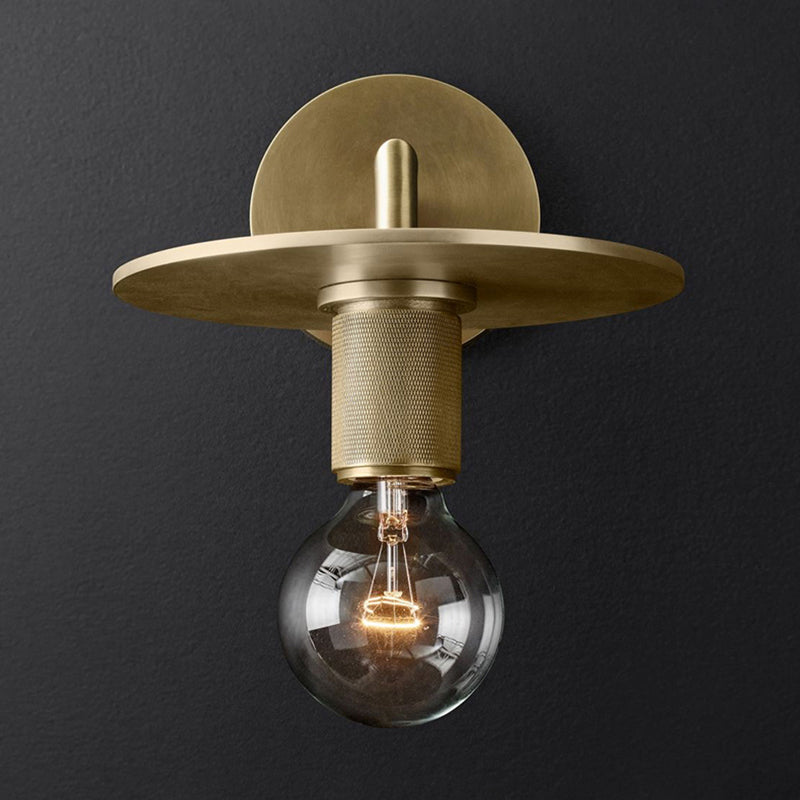 Ribbed wall lamp with arm Postmodern one-light metal/clear glass wall lamp with/without disc/ambient/conical shade