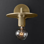 Ribbed wall lamp with arm Postmodern one-light metal/clear glass wall lamp with/without disc/ambient/conical shade