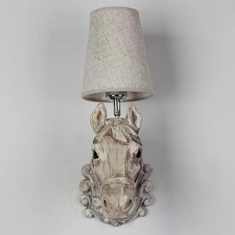 Art Deco Horse Head Wall Lamp Resin 1-Light Restaurant Wall-Mounted Lamp with Cone Shade in Light Brown