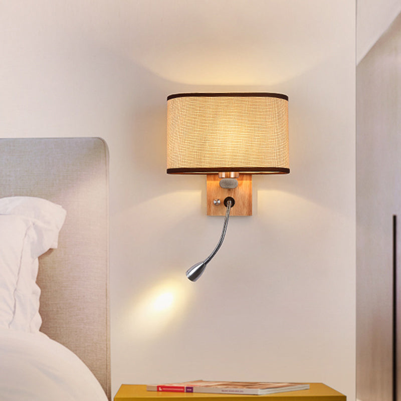 Flexible Spotlight Bed Reading Lamp Fabric Single Nordic Wall Lamp with Oval Fabric Shade in Beige/Flax/Champagne