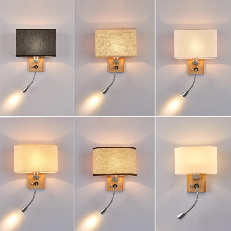 Flexible Spotlight Bed Reading Lamp Fabric Single Nordic Wall Lamp with Oval Fabric Shade in Beige/Flax/Champagne