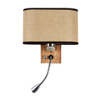 Flexible Spotlight Bed Reading Lamp Fabric Single Nordic Wall Lamp with Oval Fabric Shade in Beige/Flax/Champagne