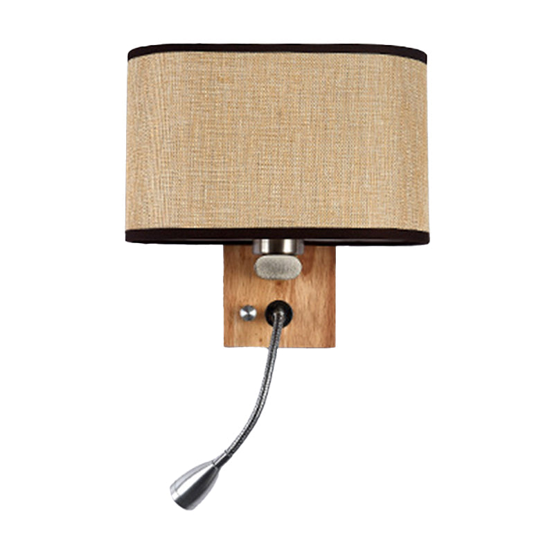 Flexible Spotlight Bed Reading Lamp Fabric Single Nordic Wall Lamp with Oval Fabric Shade in Beige/Flax/Champagne