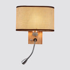 Flexible Spotlight Bed Reading Lamp Fabric Single Nordic Wall Lamp with Oval Fabric Shade in Beige/Flax/Champagne