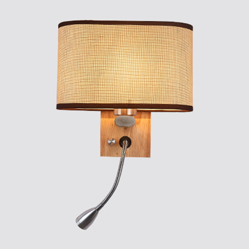 Flexible Spotlight Bed Reading Lamp Fabric Single Nordic Wall Lamp with Oval Fabric Shade in Beige/Flax/Champagne