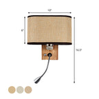 Flexible Spotlight Bed Reading Lamp Fabric Single Nordic Wall Lamp with Oval Fabric Shade in Beige/Flax/Champagne