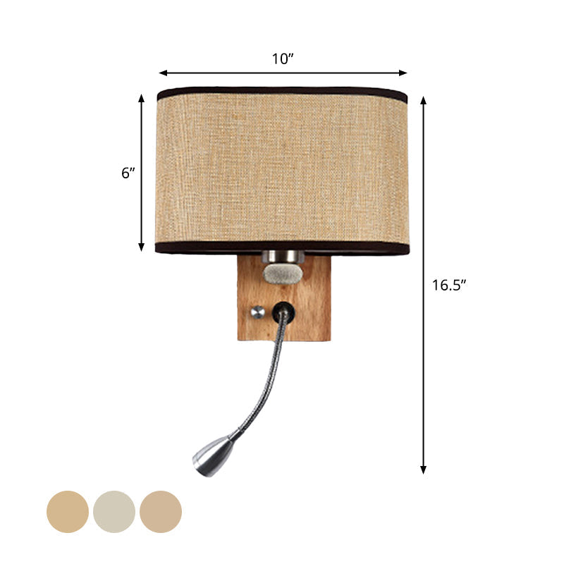Flexible Spotlight Bed Reading Lamp Fabric Single Nordic Wall Lamp with Oval Fabric Shade in Beige/Flax/Champagne