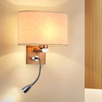 Flexible Spotlight Bed Reading Lamp Fabric Single Nordic Wall Lamp with Oval Fabric Shade in Beige/Flax/Champagne