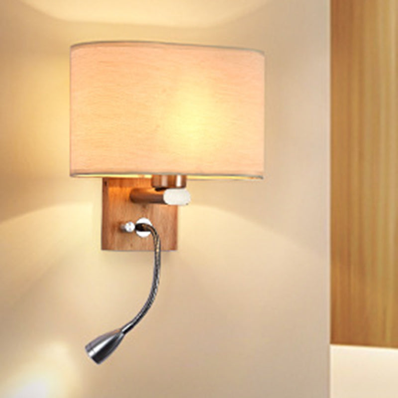 Flexible Spotlight Bed Reading Lamp Fabric Single Nordic Wall Lamp with Oval Fabric Shade in Beige/Flax/Champagne