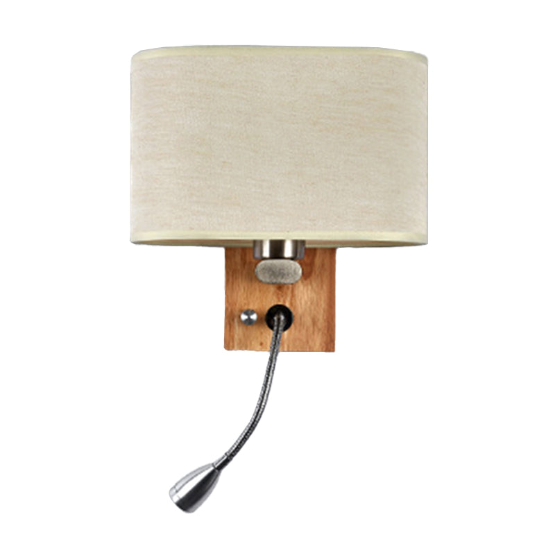 Flexible Spotlight Bed Reading Lamp Fabric Single Nordic Wall Lamp with Oval Fabric Shade in Beige/Flax/Champagne