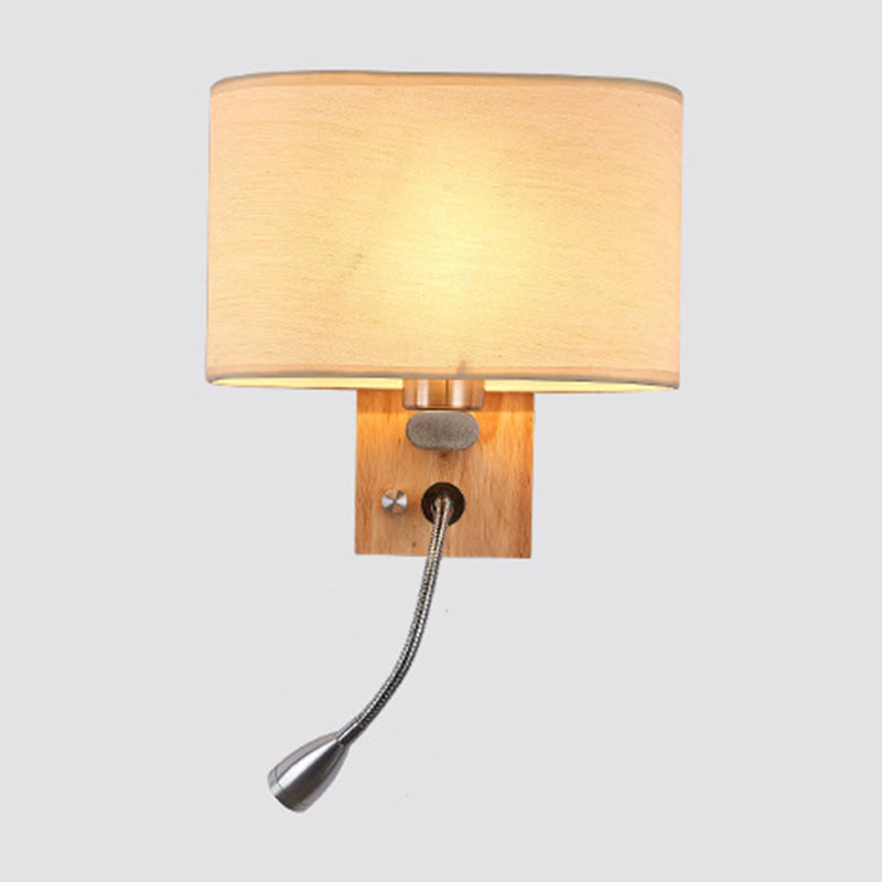 Flexible Spotlight Bed Reading Lamp Fabric Single Nordic Wall Lamp with Oval Fabric Shade in Beige/Flax/Champagne