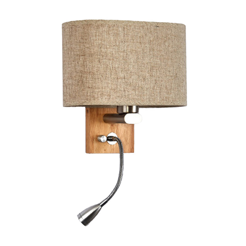 Flexible Spotlight Bed Reading Lamp Fabric Single Nordic Wall Lamp with Oval Fabric Shade in Beige/Flax/Champagne
