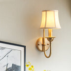Descending living room wall lighting antique fabric 1 bulb golden wall lamp with U-shaped arm