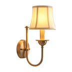 Descending living room wall lighting antique fabric 1 bulb golden wall lamp with U-shaped arm