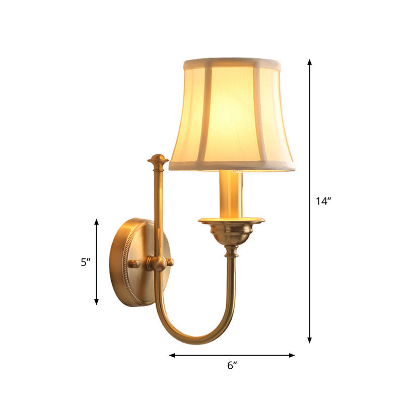 Descending living room wall lighting antique fabric 1 bulb golden wall lamp with U-shaped arm