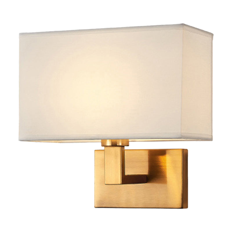 Postmodern Cube Wall Lamp Fabric 1-Light Night Table Reading Wall Lamp in White/Beige/Brown with Black/Golden Arm