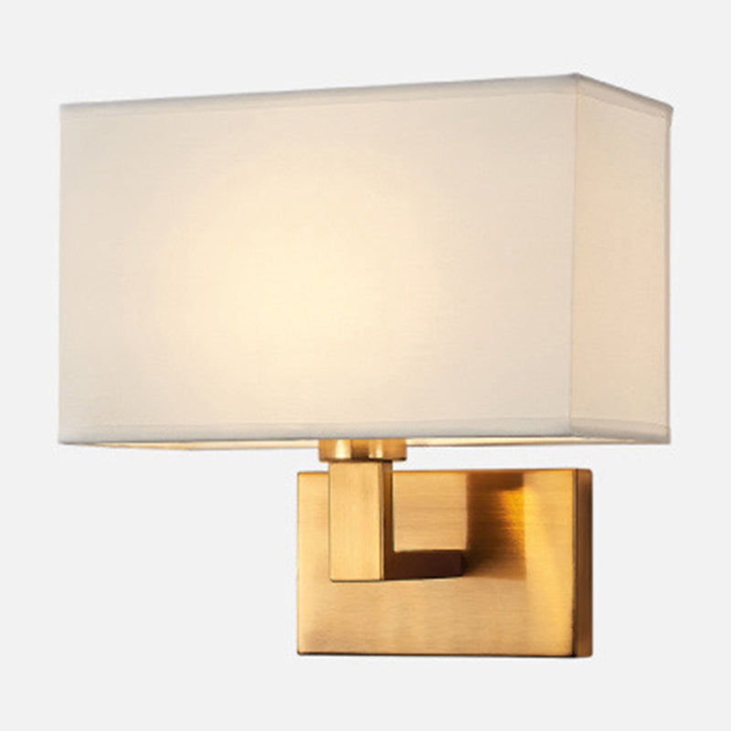 Postmodern Cube Wall Lamp Fabric 1-Light Night Table Reading Wall Lamp in White/Beige/Brown with Black/Golden Arm
