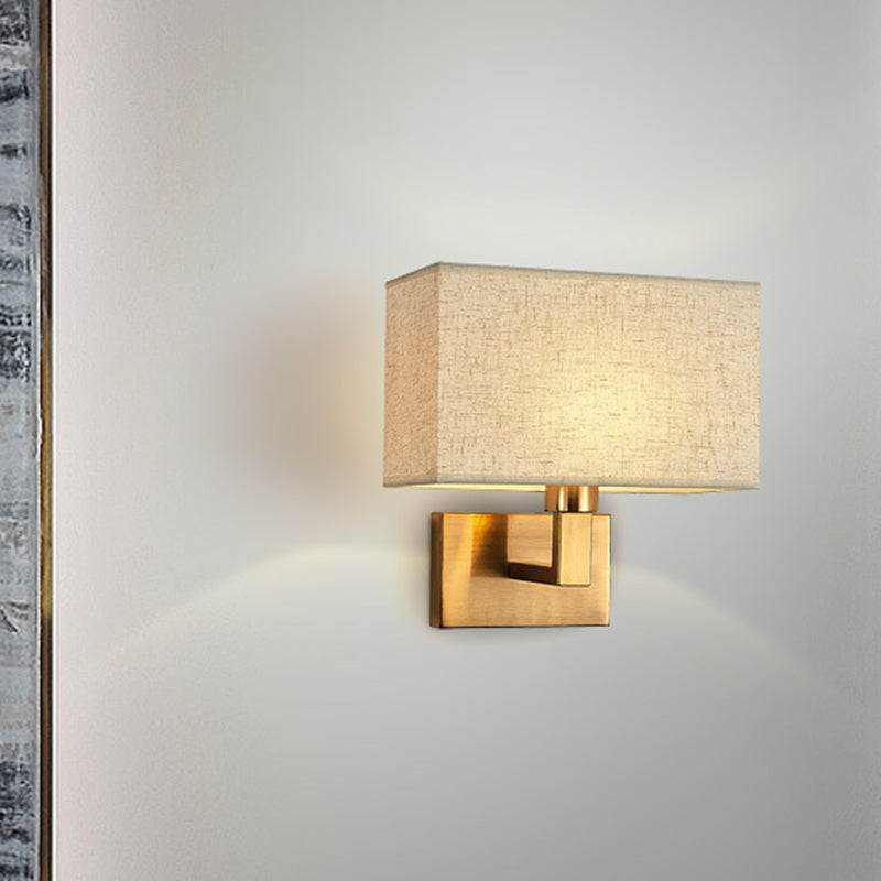 Postmodern Cube Wall Lamp Fabric 1-Light Night Table Reading Wall Lamp in White/Beige/Brown with Black/Golden Arm