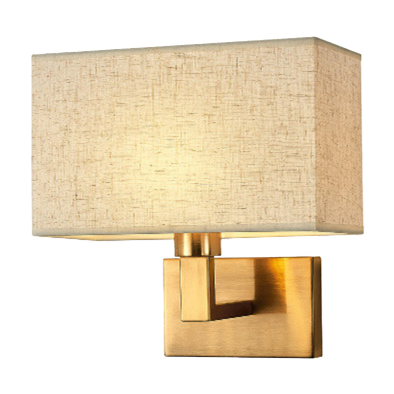 Postmodern Cube Wall Lamp Fabric 1-Light Night Table Reading Wall Lamp in White/Beige/Brown with Black/Golden Arm