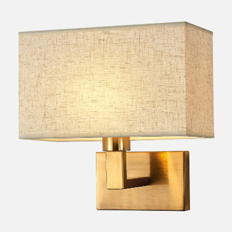 Postmodern Cube Wall Lamp Fabric 1-Light Night Table Reading Wall Lamp in White/Beige/Brown with Black/Golden Arm