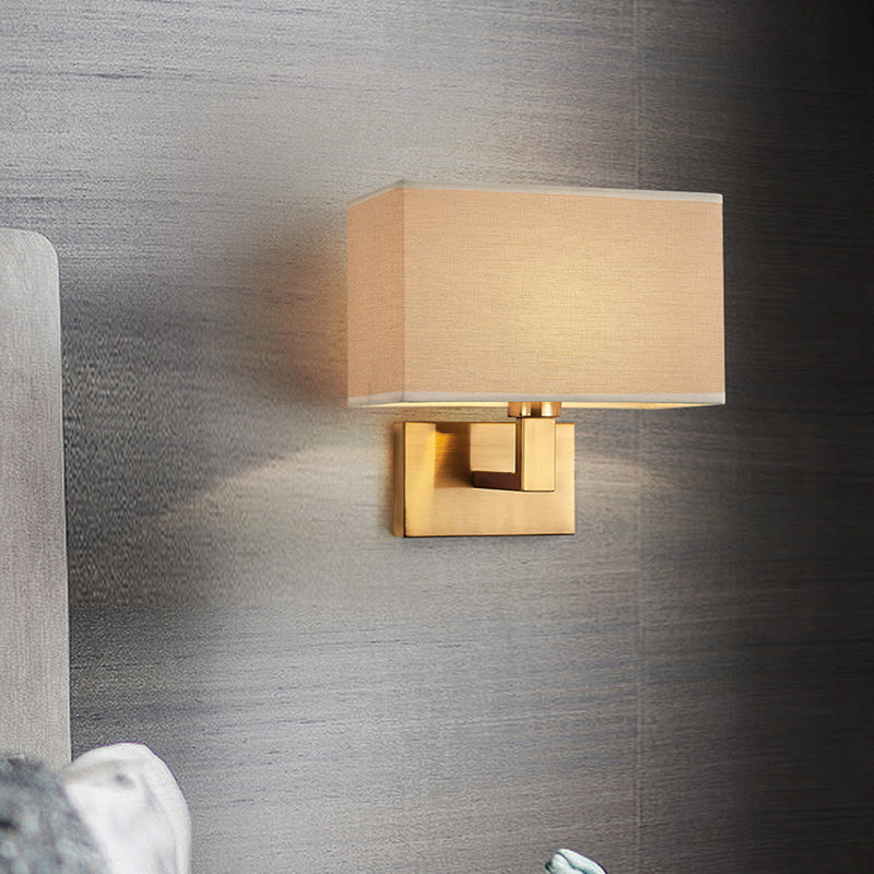 Postmodern Cube Wall Lamp Fabric 1-Light Night Table Reading Wall Lamp in White/Beige/Brown with Black/Golden Arm