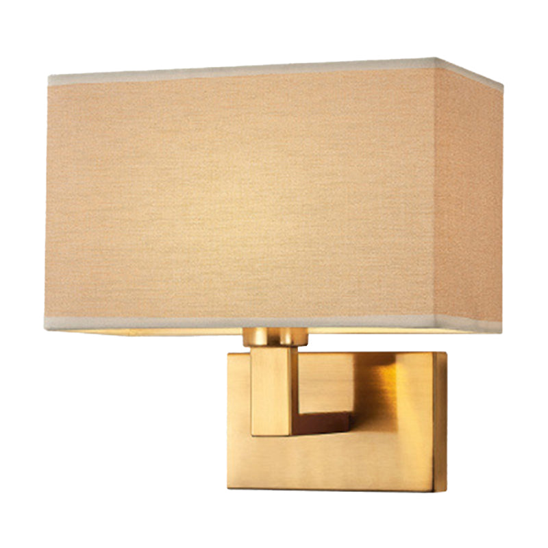 Postmodern Cube Wall Lamp Fabric 1-Light Night Table Reading Wall Lamp in White/Beige/Brown with Black/Golden Arm