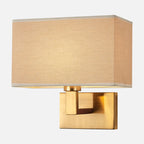 Postmodern Cube Wall Lamp Fabric 1-Light Night Table Reading Wall Lamp in White/Beige/Brown with Black/Golden Arm