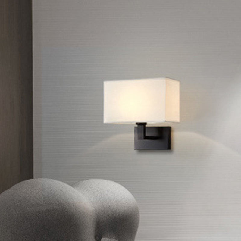Postmodern Cube Wall Lamp Fabric 1-Light Night Table Reading Wall Lamp in White/Beige/Brown with Black/Golden Arm